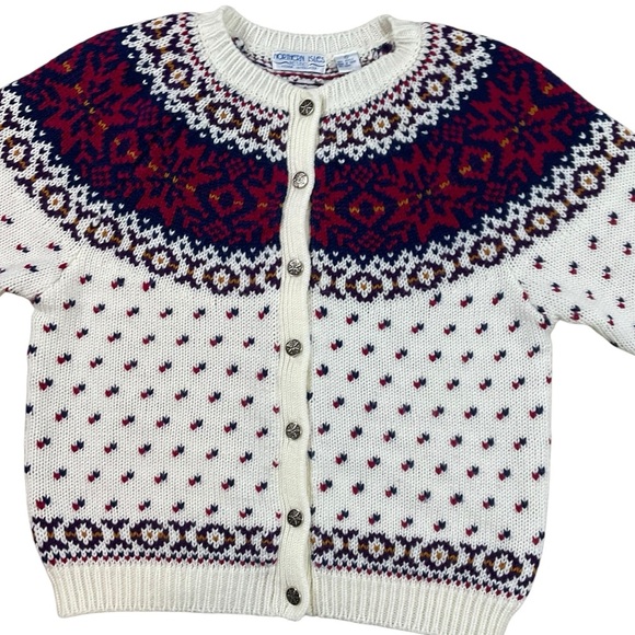 Northern Isles Petites Cream Nordic Fair Isle Cardigan Sweater size PL - Picture 3 of 8